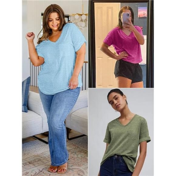 Womens T Shirts 2025 Short Sleeve V-Neck Shirts Cute Fit Summer Casual Tee Tops - Picture 5 of 7